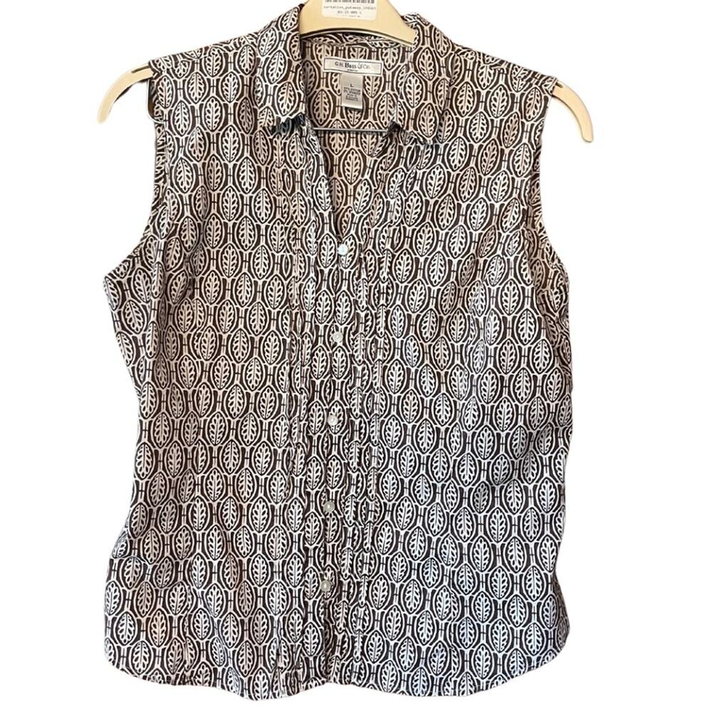 G H Bass and company brown stretch cotton button up sleeveless top. Size L.